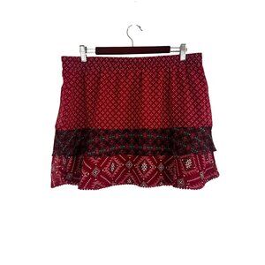 Colorful Patchwork Mini Skirt Red XL Aztec Western Boho Indie Folk Hippie Artsy